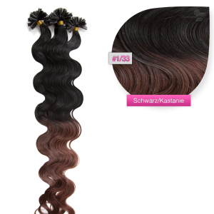 Bondings Keratin Echthaar Extensions Ombre #1b/33 – Gewellt – 50cm – 1g Strähnen