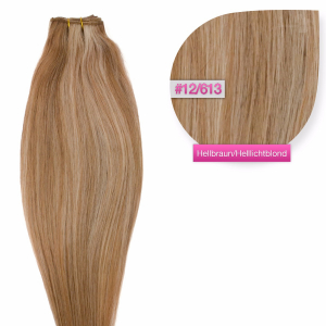 Dieses Bild zeigt die GlamXtensions Weft Extensions Haarverlängerung in der Farbe #grau / gray in Großansicht. Die echthaar Tressen Extensions sind in vielen verschiedenen Farben erhältlich.
