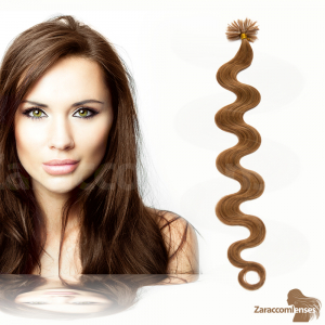 Bondings Keratin Echthaar Extensions #12 Hellbraun – Gewellt – 45cm oder 60cm – 1g Strähnen