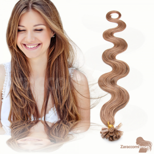 Bondings Keratin Echthaar Extensions #14 Haselnussblond – Gewellt – 45cm oder 60cm – 1g Strähnen