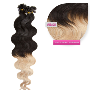 Bondings Keratin Echthaar Extensions Ombre #1b/24 – Gewellt – 50cm oder 60cm – 1g Strähnen
