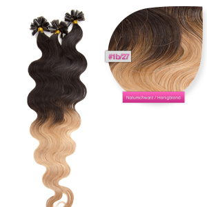 Bondings Keratin Echthaar Extensions Ombre #1b/27 – Gewellt – 50cm oder 60cm – 1g Strähnen