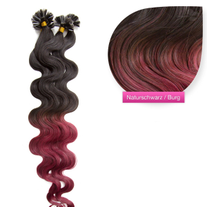 Bondings Keratin Echthaar Extensions Ombre #1b/Burg – Gewellt – 50cm oder 60cm – 1g Strähnen