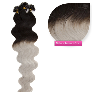 Bondings Keratin Echthaar Extensions Ombre 1b/Gray – Gewellt – 50cm oder 60cm – 1g Strähnen