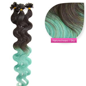 Bondings Keratin Echthaar Extensions Ombre #1b/Sky – Gewellt – 50cm oder 60cm – 1g Strähnen