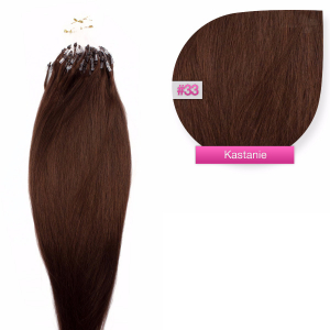 Dieses Bild zeigt die GlamXtensions Microring Extensions Haarverlängerung in der Farbe #33 Kastanie in Großansicht. Die echthaar Extensions Bondings haben ein Gewicht von 1 Gramm
