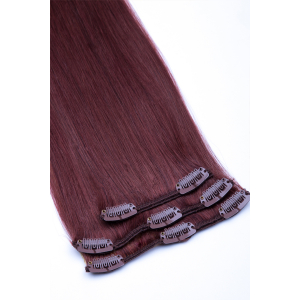 Dieses Bild zeigt die 3-teilige Haartressen Set von GlamXtensions  zum Clip In Extension Haarverlängerung aus Remy Echthaaren mit 8 Clips in der Farbe #33 - Kastanie in Großansicht.
