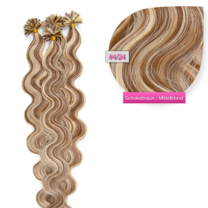 Bondings Keratin Echthaar Extensions #4/24 – Gewellt – 50cm oder 60cm – 1g Strähnen