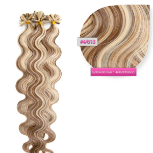 Bondings Keratin Echthaar Extensions #4/613 – Gewellt – 50cm oder 60cm – 1g Strähnen