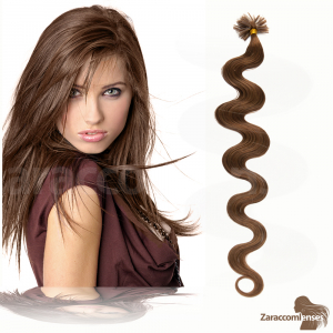 Bondings Keratin Echthaar Extensions #6 Mittelbraun – Gewellt – 45cm oder 60cm – 1g Strähnen