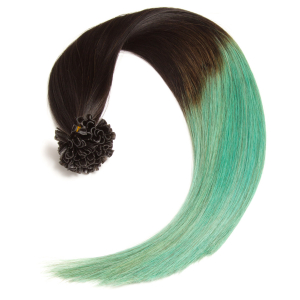 Bondings Keratin Echthaar Extensions #1b/Sky – Glatt – 1g – 50cm oder 60cm – Naturschwarz mit himmelblauem Ombre