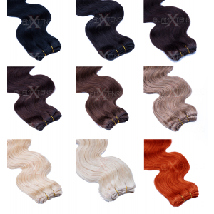 Das Bild zeigt die Weft / Echthaar Extensions gewellt 50-60cm, 100 Gramm