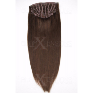 Echthaar Perücken Halbperücken Haarteile 50cm Halfwig Extensions #04 - Schokobraun
