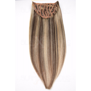Echthaar Perücken Halbperücken Haarteile 50cm Halfwig Extensions #04/613 - Schokobraun - Helllichtblond