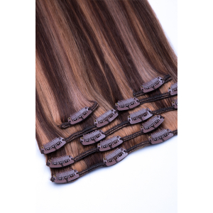 Clip in Echthaar Extensions gesträhnt #04/27 - Schokobraun/Honigblond - 100% Remy Echthaar Haarverlängerungen günstig
