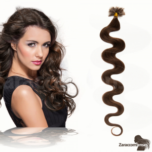 Bondings Keratin Echthaar Extensions #04 Schokobraun – Gewellt – 60cm – 1g Strähnen