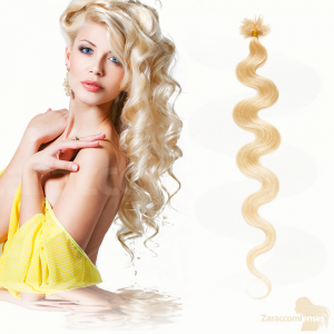 Bondings Keratin Echthaar Extensions #60 Weißblond – Gewellt – 45cm oder 60cm – 1g Strähnen