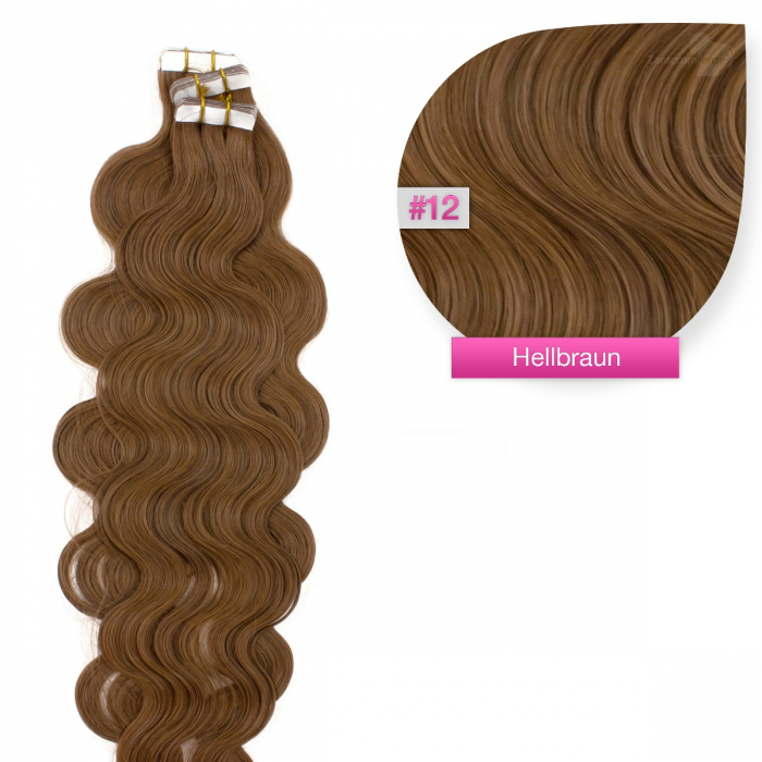 Tape In Extensions 12 Hellbraun gewellt 100 Remy Echthaar Haarverlangerungen gunstig