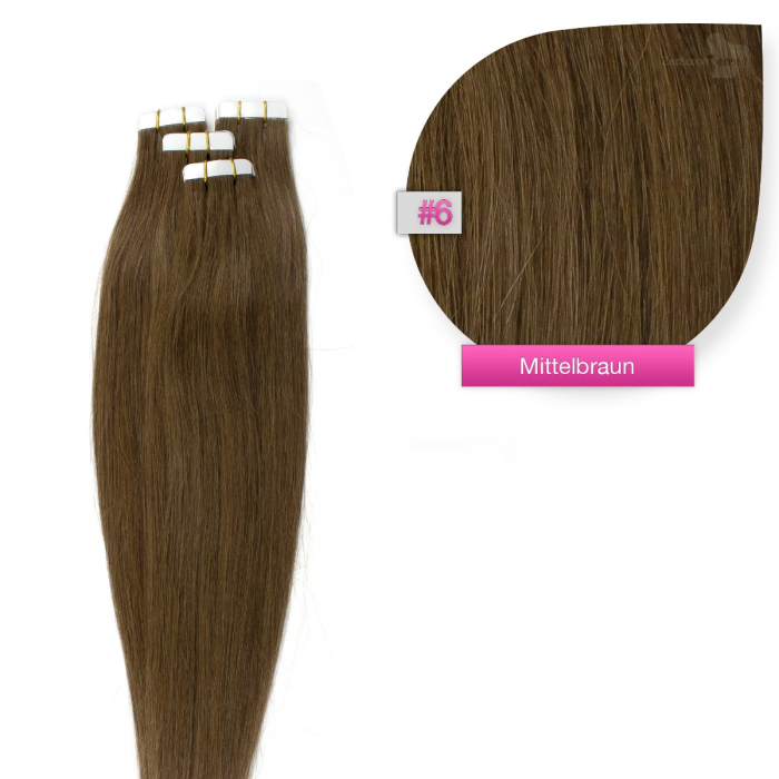 Tape In Extensions 06 Mittelbraun 100 Remy Echthaar Haarverlangerungen gunstig