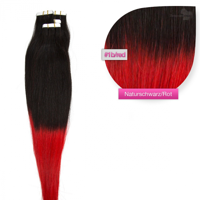 Tape In Extensions Echthaar Haarverlangerung O 1b red Naturschwarz Rot 50cm ombre