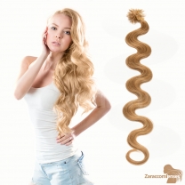 Bondings Keratin Echthaar Extensions #18 Dunkelblond gewellt 1g