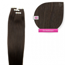 Tape In Echthaar Extensions Haarverlängerung Frontbild in der Haarfarbe #02 dunkelbraun
