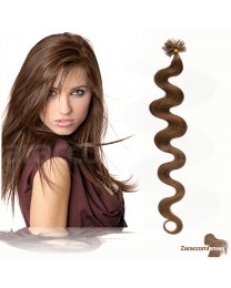 Bondings Keratin Echthaar Extensions #6 Mittelbraun gewellt 1g