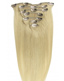 Dieses Bild zeigt die 7-teilige von GlamXtensions  zum Clip In Extension Haarverlängerung aus Remy Echthaaren mit 14 Clips in der Farbe grau (grün-stich) in Großansicht 