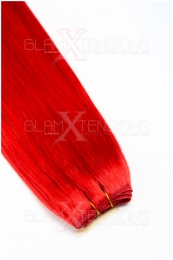 Dieses Bild zeigt die GlamXtensions Weft Extensions Haarverlängerung in der Farbe #red Rot in Großansicht. Die echthaar Tressen Extensions sind in vielen verschiedenen Farben erhältlich.
