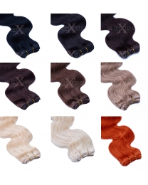 Das Bild zeigt die Weft / Echthaar Extensions gewellt 50-60cm, 100 Gramm