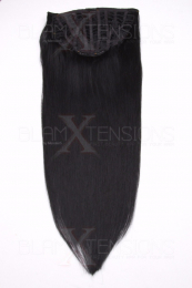 Dieses Bild zeigt die 1-teilige GlamXtensions Half-wig Extensions Haarverlängerung mit 10 Clips in der Farbe #1 Schwarz in Großansicht 
