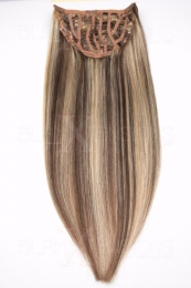 Echthaar Perücken Halbperücken Haarteile 50cm Halfwig Extensions #04/613 - Schokobraun - Helllichtblond
