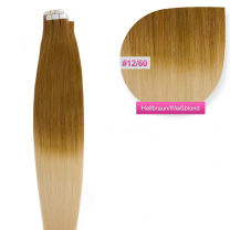Tape In Extensions Echthaar Haarverlängerung # O-12/60 Hellbraun - Weißblond ombre