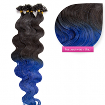 Bondings Keratin Echthaar Extensions #1b/blue Naturschwarz/Blau gewellt 1g