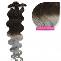 Bondings Keratin Echthaar Extensions #1b/dark gray gewellt 1g