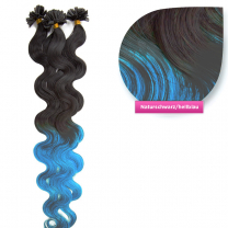 Bondings Keratin Echthaar Extensions Ombre 1b/Hellblau – Gewellt – 50cm – 1g Strähnen