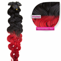 Bondings Keratin Echthaar Extensions Ombre #1b/Red – Gewellt – 50cm oder 60cm – 1g Strähnen