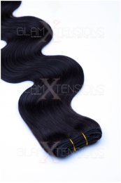 Echthaar Tressen - Weft Extensions gewellt 50 - 60 cm #1b Naturschwarz