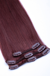 Dieses Bild zeigt die 3-teilige Haartressen Set von GlamXtensions  zum Clip In Extension Haarverlängerung aus Remy Echthaaren mit 8 Clips in der Farbe #33 - Kastanie in Großansicht.
