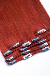 Dieses Bild zeigt die 7-teilige von GlamXtensions  zum Clip In Extension Haarverlängerung aus Remy Echthaaren mit 16 Clips in der Farbe #350 Kupfer in Großansicht 