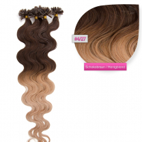 Bondings Keratin Echthaar Extensions #4/27 Schokobraun/Honigblond gewellt 1g