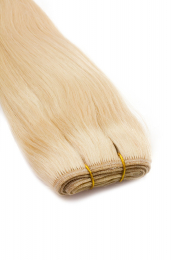 Dieses Bild zeigt die GlamXtensions Weft Extensions Haarverlängerung in der Farbe #613 Helllichtblond in Großansicht. Die echthaar Tressen Extensions sind in vielen verschiedenen Farben erhältlich.
