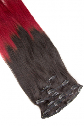 Clip In Extensions 7-teilig 55 cm #O-1b/darkred - Naturschwarz - Dunkelrot