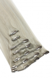 Dieses Bild zeigt die 7-teilige von GlamXtensions  zum Clip In Extension Haarverlängerung aus Remy Echthaaren mit 16 Clips in der Farbe #grey grau in Großansicht 