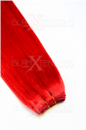 Dieses Bild zeigt die GlamXtensions Weft Extensions Haarverlängerung in der Farbe #red Rot in Großansicht. Die echthaar Tressen Extensions sind in vielen verschiedenen Farben erhältlich.
