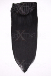 Dieses Bild zeigt die 1-teilige GlamXtensions Half-wig Extensions Haarverlängerung mit 10 Clips in der Farbe #1 Schwarz in Großansicht 
