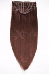 Dieses Bild zeigt die 1-teilige GlamXtensions Half-wig Extensions Haarverlängerung mit 10 Clips in der Farbe #33 Kastanie in Großansicht 
