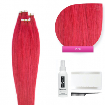 Tape In Extensions Echthaar Haarverlängerung, #pink 50cm 
