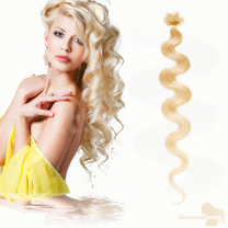 Bondings Keratin Echthaar Extensions #60 Weißblond – Gewellt – 45cm oder 60cm – 1g Strähnen