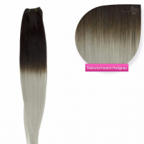 Ombre Echthaar Tressen - Weft Extensions #1b/grey Naturschwarz - Grau